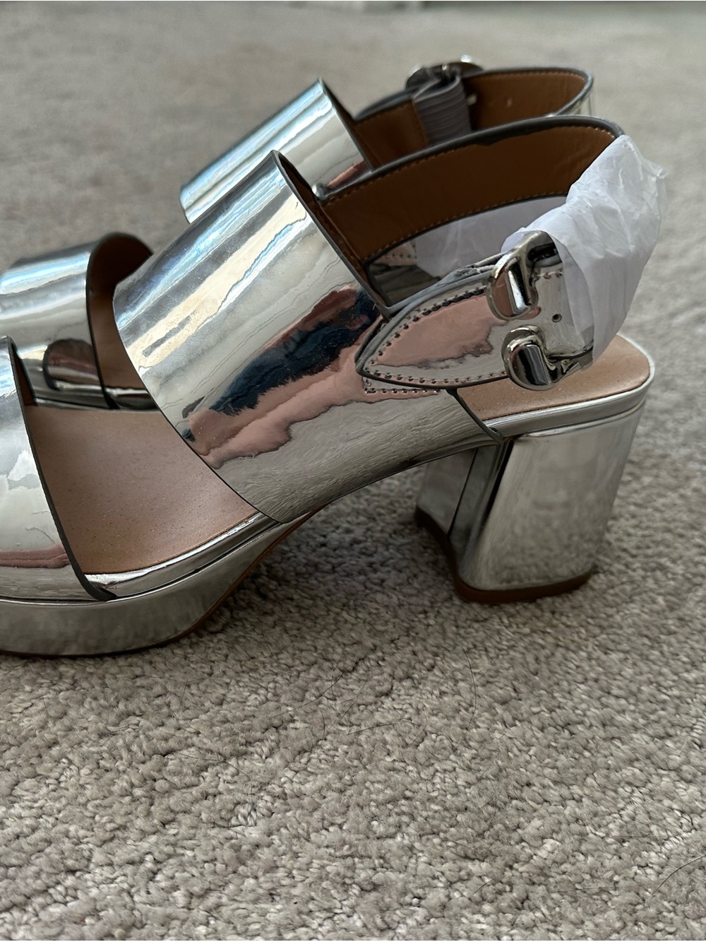 A2 By Aerosoles Silver Metallic Platform Block Heel Sandals